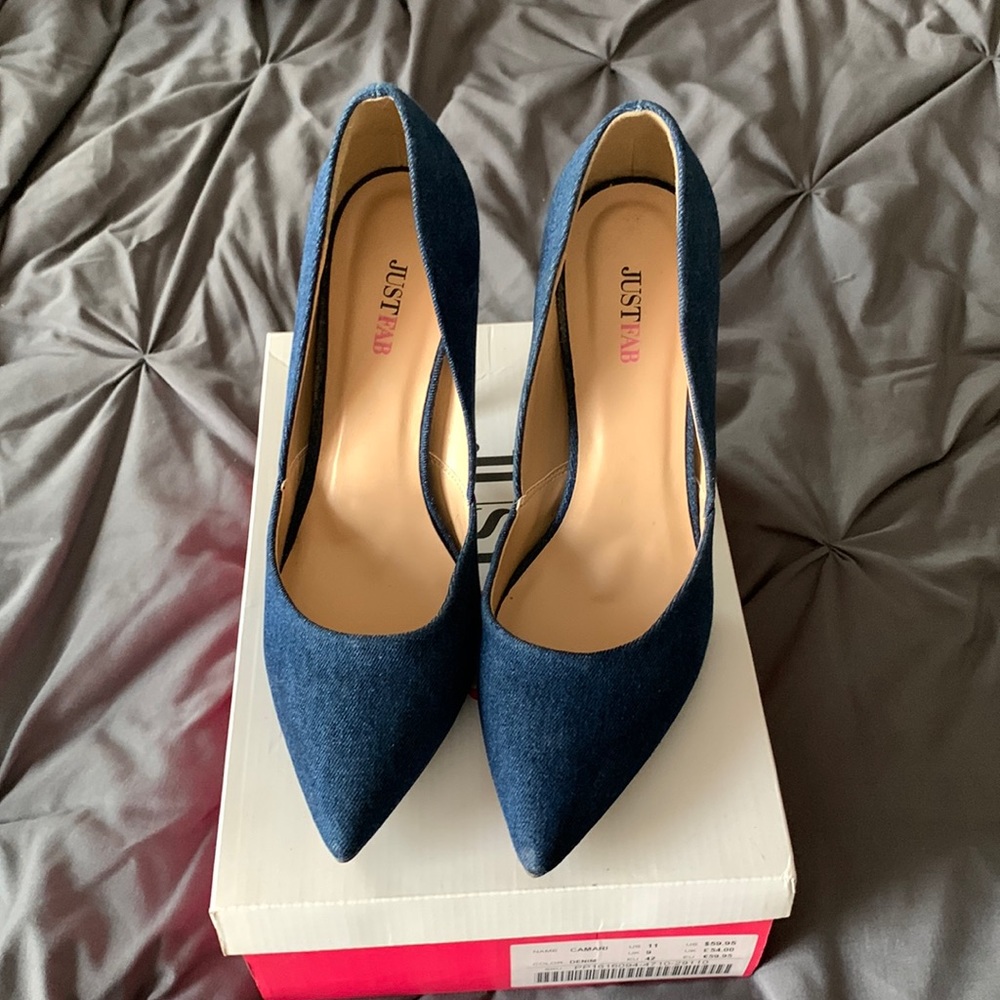 Denim heels. Worn maybe once or twice. The heels were too tall for me.